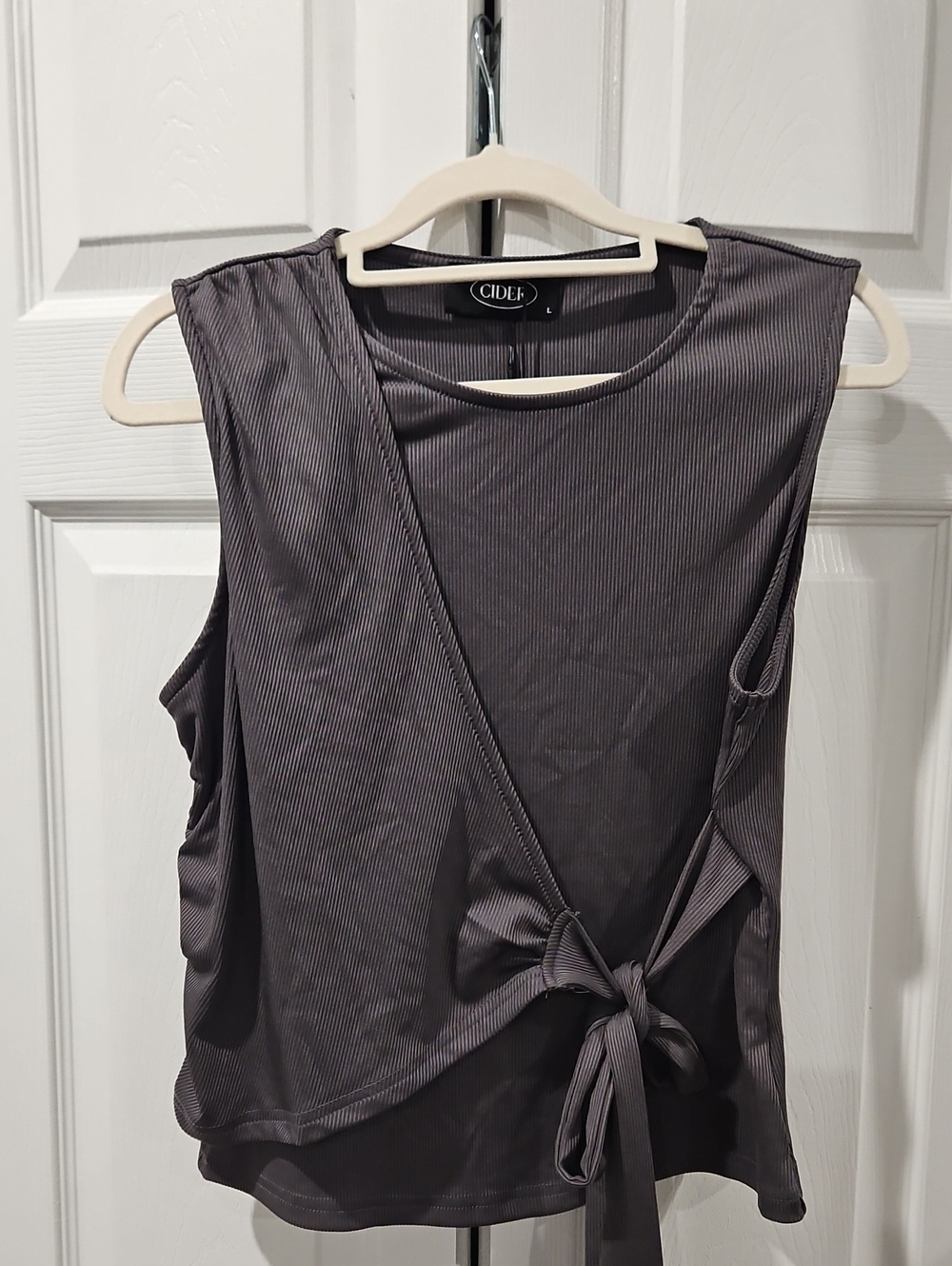 Cider Charcoal Gray Wrap Tie Ribbed Tank